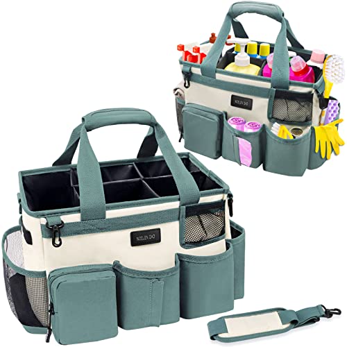 Wearable Cleaning Caddy Bag,Cleaning Supply Tote for Cleaning Supplies, Cleaning Organizer with Adjustable Shoulder and Waist Straps for Cleaners & Housekeepers (Green White, Large) - color: White-Green, size: Large