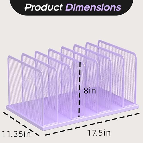 Kuntine.B Desk File Organizer Upright Mesh Desktop Organizer File Sorter Office Organization File Holder for Home, Office & Classroom (Purple, 1 Pack 7-Section) - color: Purple, size: 1 Pack 7-Section