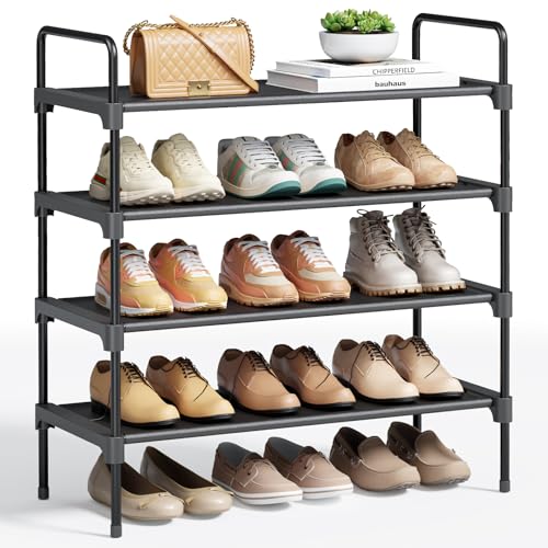 Kitsure Shoe Rack for Closet, Shoe Organizer for Front Door Entrance, Stackable Shoe Shelf, Detachable Closet Organizers and Storage, 26.6" Wide - 4 Tiers, Black - color: Black, size: 26.6" Wide - 4 Tiers