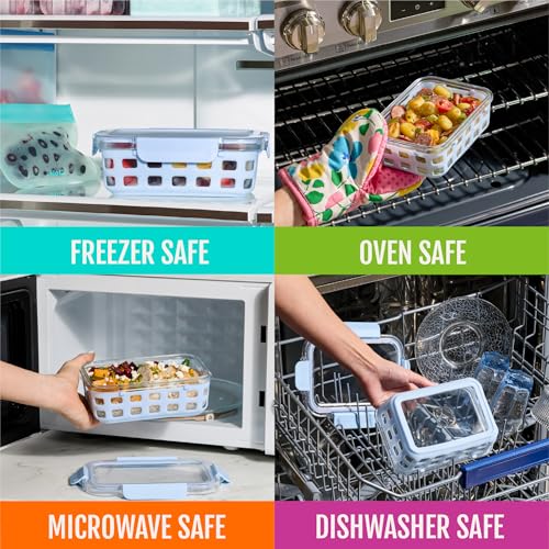 Ello Duraglass 3.4 Cup Meal Prep Sets 10Pc, 5 Pack Set- Glass Food Storage Container with Silicone Sleeve and Airtight BPA-Free Plastic Lids, Dishwasher, Microwave, and Freezer Safe, Fruit Salad - color: Fruit Salad, size: 3.4 Cup