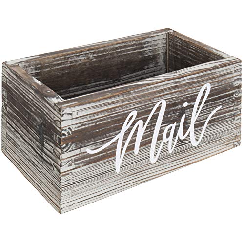 MyGift Mail Holder Storage Organizer Box Torched Wood with MAIL Script Design, Desktop Letters, Bills, Notes and Postcard Bin for Home Office Dorm Room - color: Torched Brown