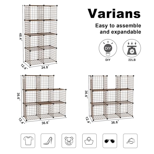 C&AHOME Wire Cube Storage, 8 - Cube Organizer Metal C Grids, Modular Shelves Units, Closet Organizer, Ideal for Home, Office, Living Room, 24.8" L x 12.4" W x 48.4" H, Brown UWCS3008R - color: Brown, size: 8 Cube