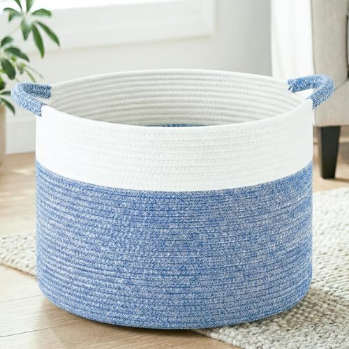 Artfeel 70L Large Cotton Rope Basket, Decorative Woven Blanket Storage for Living Room, Boho Toy Storage & Toy Box for Kids, Versatile Laundry Basket & Nursery Hamper for Blankets(DenimBlue) - color: DenimBlue, size: 70L
