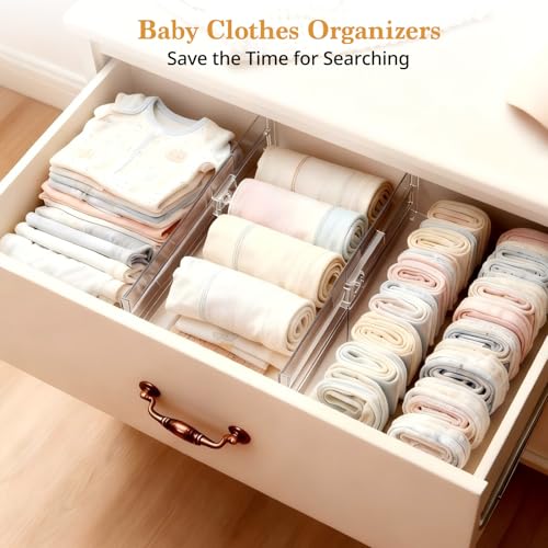 4 Pack Drawer Dividers for Clothes, 4" High 10.6"-16.9" Drawer Divider Adjustable Expandable Dresser Drawer Organizer, Clear Dresser Separators for Clothes, Underwear, Baby Clothes,Cosmetic,Toiletries - size: 4 Pack