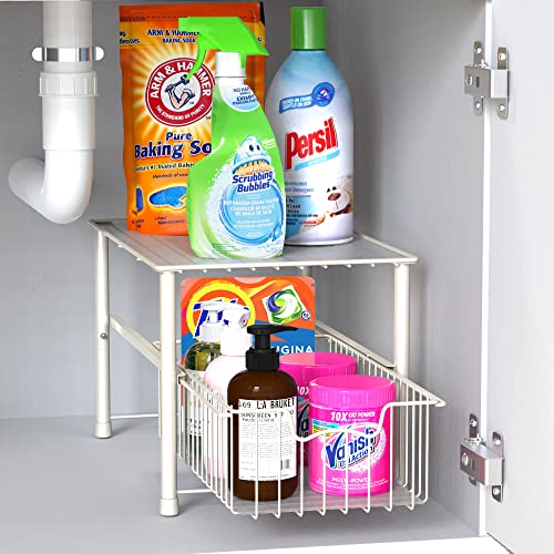 Simple Houseware Stackable Under Sink Cabinet Sliding Basket Organizer Drawer, White - color: White