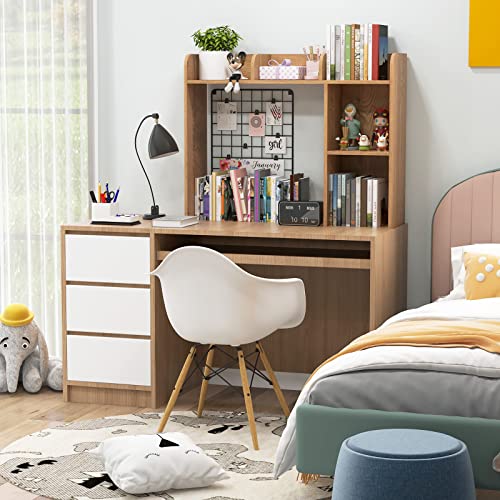 Tangkula Desktop Bookshelf, Countertop Storage Hutch with 5 Shelves for Computer Desk, 3-Tier Display Rack, Multipurpose Wood Storage Organizer for Dorm Office Home - color: Natural, size: 5 Shelves