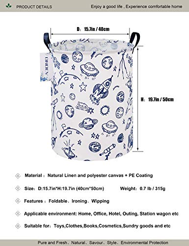 Round Space Rocket Laundry Basket, Collapsible Laundry Hamper for Boys, Cute Galaxy Solar System Storage Bin, Waterproof Toy Storage for Kids Room, Nursery, Playroom(Blue Planet) - color: Blue