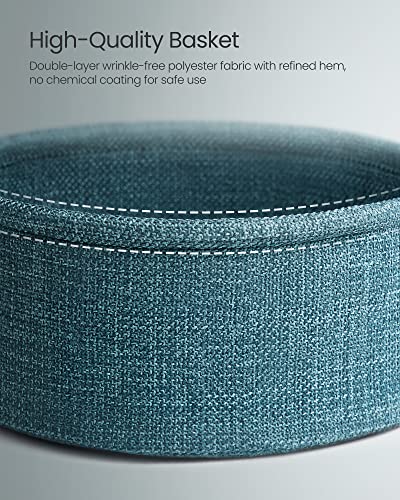 VASAGLE LILEA Collection - Small Round Side End Table, Modern Nightstand with Fabric Basket, Ebony Black and Turquoise Blue ULET223B56 - color: Ebony Black + Turquoise Blue, size: Round + 1 pack