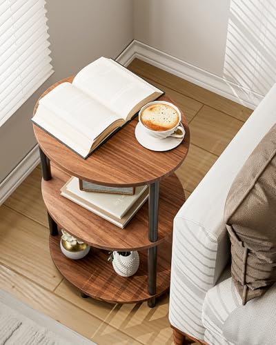 Small Round Side Table - 3-Tier Oval Accent Table for Small Spaces, Rustic Wood and Metal Couch End Table, Nightstand for Bedroom or End Table Living Room, Set of 2, Rustic Walnut - color: Rustic Walnut, size: 2-Pack, style: Without Power Outlets