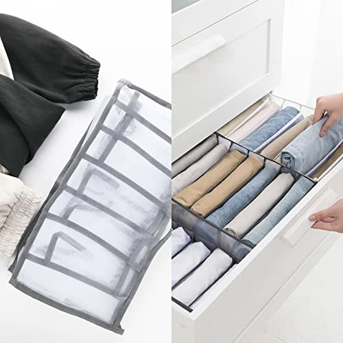 Cosmos 2 Pcs Clothes Organizer Foldable Wardrobe Clothes Drawer Organizers Breathable Mesh Clothing Organizer Box for Thin Jeans, Pants T-Shirts Legging (Large - 7 Grids for Jeans) - size: Large - 7 Grids for Jeans