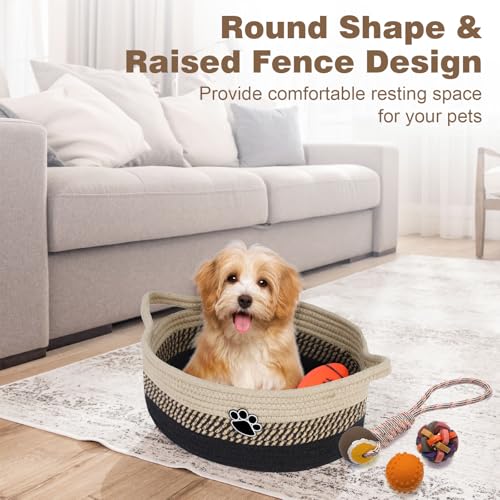 Optish Dog Toy Easter Basket, Toy Box and Bin for Dog Cat Storage, 13.5" X 11" X 5" Small Woven Rope Basket for Baby Storage, Closet, Living Room, Brown & Black - color: Black-Brown, size: 13.5"L x 11"W x 5"H (15L)
