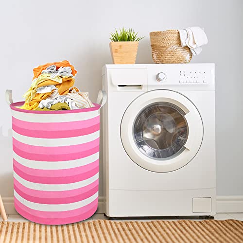 CLOCOR Pink Laundry Basket,Baby Girl Clothes Hamper for Nursery,Collapsible Toy Storage Bin with Handles, Room Decor,Waterproof Storage Basket(Pink Hamper) - color: Pink Stripes