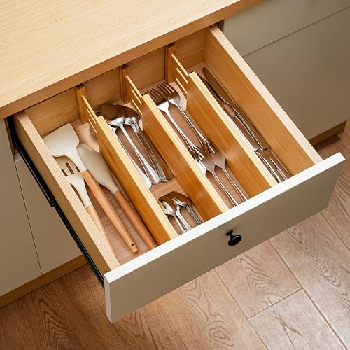 Fabsome Dresser Drawer Organizers 6 Pack, 4.65'' High Adjustable from 12.5-17‘’ Bamboo Drawer Dividers for Clothing Baby Clothes, Wooden Separators for Dresser Nursery Organization with Soft Foam Ends - size: For 12.5-17in deep drawers inner size