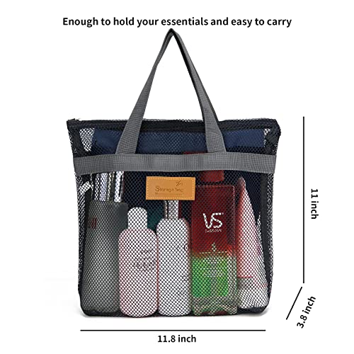 TOPASION Mesh Shower Caddy Bag Portable Hanging Toiletry and Bath Organizer with Zipper for Travel, Gym, Camping, College Dorms, Beach - color: Navy Blue