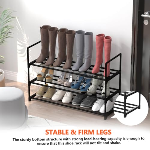Hsscblet 3 Tiers Metal Shoe Rack,Adjustable Shoe Shelf Storage Organizer,Stackable Boot & Shoe Storage,for Entryway,Hallway,Closet,Black - size: 3-Tier
