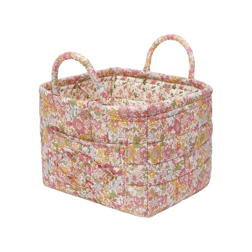 Quilted Fabric Storage Baskets with Handles, Boho Floral Gift Basket Foldable Organizer Bin for Home Decor, Picnic, Travel 12''x10''x10'' (Orange) - color: Orange