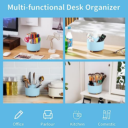 Marbrasse Desk Organizer, 360-Degree Rotating Pen Holder, Desk Organizers and Accessories with 5 Compartments Pencil Holder, Art Supply Storage Box Caddy for Office, Home（Light Blue） - color: Light Blue