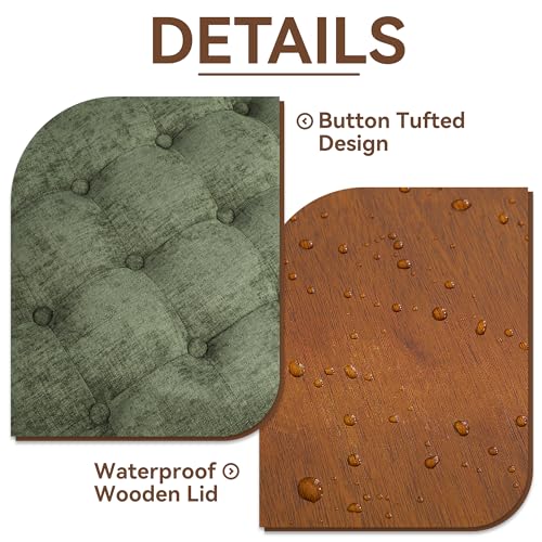 WUTUTUEE 30Inch Round Storage Ottoman with Tray, Modern Tufted Circle Coffee Table with Storage, Upholstered Ottoman with Removable Top for Living Room, Bedroom, Chenille Green - color: Chenille Green, size: 30 Inch