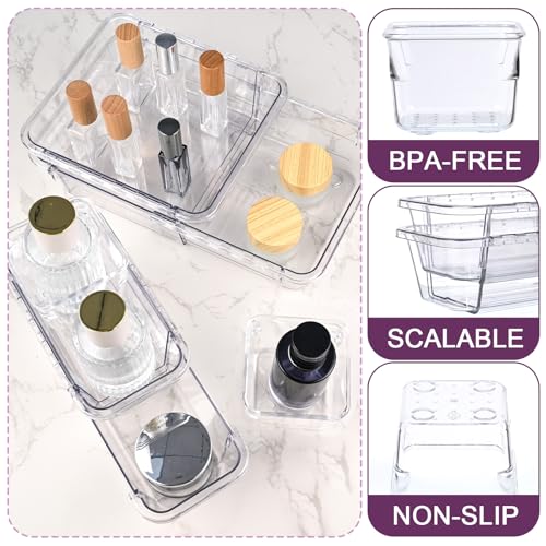 14 Pcs Clear Drawer Organizer, Adjustable Drawer Storage Box, 3-Size Desk Drawer Organizer, Acrylic Storage Bins for Makeup, Cosmetic, Kitchen Utensils, Bedroom Dressers Tool Organizer for Gadgets - color: Clear, size: 14PCS