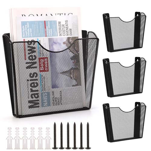 3 Pcs Vertical Wall Mount File Holder Metal Hanging Wall File Organizer Single Pocket Wall File Holder Letter Size Mail Holder Wall Decor Wall Mount Flyer Holder Hanging Magazine Rack for Office Home - size: 3 Pack