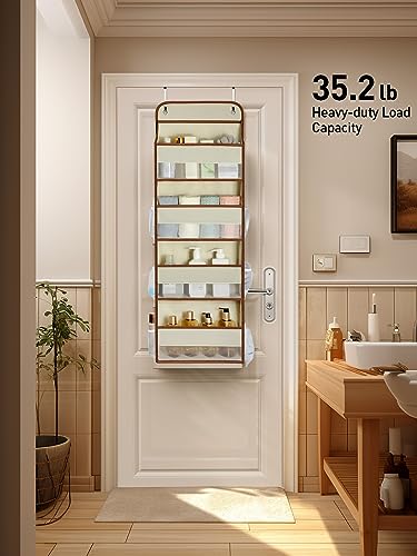 Yecaye Hanging Over the Door Organizer 1 Pack, 35.2lbs Load Toy Stuffed Animal Storage, Swing-proof Bathroom Organizers and Storage for Nursery Newborn Baby Essential Stuff Beige - color: Beige, size: 4 Tier
