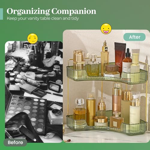 Aveniee Corner Bathroom Counter Organizer, Bathroom Countertop Shelf Makeup Organizer for Vanity Perfume Tray for Corner Storage (2 Tiers, Green) - color: Gem Green, size: 2 Tier
