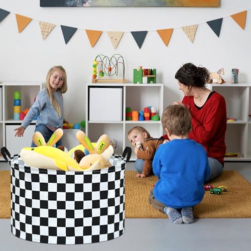 Checkered Storage Basket Extra Large 80L Kids Hamper Baby Laundry Basket Waterproof Toys Car Organizer Collapsible Canvas for Home/Dorm/Pet/Office/Closet/Shelf/Gift Baskets - color: Checkered