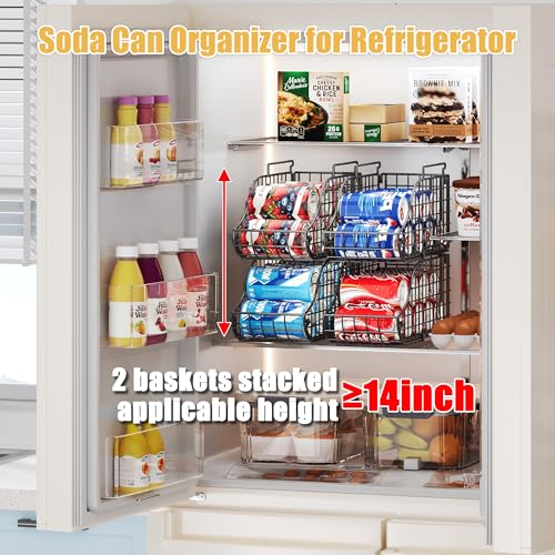 Sonyabecca 4-Pack Stackable Canned Food Organizer with Handles for Kitchen, Soda Can Organizer for Pantry Shelves, Wire Cabinet Shelf for Can Storage, Foldable Soda Dispenser, Patent Pending, Black - color: Black, size: 4 Pack