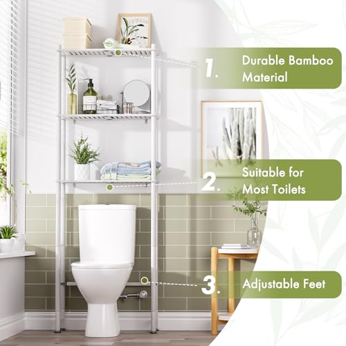 AmazerBath Over The Toilet Storage Bamboo, Bathroom Over Toilet Organizer Rack, 3-Tier Over Toilet Shelf, Space Saver, White - style: White-3-tier