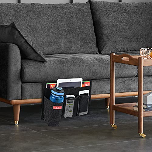 Zafit Linen 4 Pockets Bedside Caddy, Bedside Storage Organizer with Water Bottle Holder for Magazine, Remotes, Phone (Black) - color: Black, size: 4 Pockets