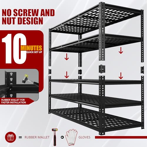 60" W x 24" D x 72" H Garage Shelving Heavy Duty Metal Shelving 3030LBS Storage Shelves Adjustable Metal Shelves for Storage Industrial Garage Shelves for Warehouse Basement - color: Black-visible Hole, size: 60" W x 24" D x 72" H