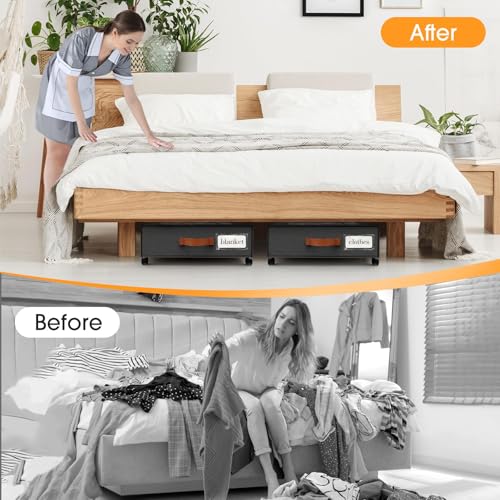 SpaceHacks Under Bed Storage with Wheels 2Pack Storage Containers with Clear Window&Label Under Bed Drawers Rolling Under Bed Storage for Clothes,Shoes, Blankets (30.71 x 16.93 x 6.69 in, Dark Grey) - color: Dark Grey, size: 2 pack