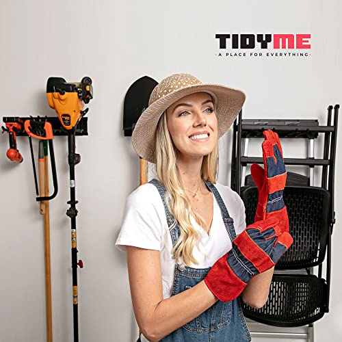 TIDYME Garage Wall Organizer | 96" Heavy-Duty Tool Storage Rack | Adjustable Double-Layer Hooks | 600 lbs Capacity | Carbon Steel Wall Mount Holder for Shovels, Rakes, Ladders & Power Tools - size: 96" (0 Shelves)
