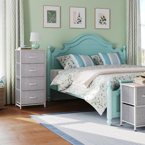 WLIVE 4 Drawers Dresser for Bedroom, Light Grey Fabric Clothes Storage Organizer Unit, Dresser for Hallway, Entryway, Closets, Sturdy Steel Frame, Wood Top - color: Light Grey
