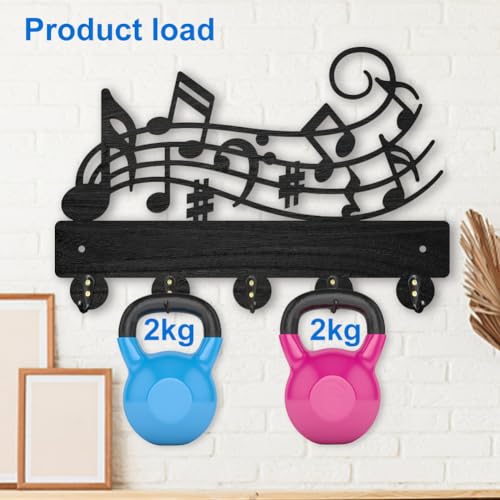MAYJOYDIY Music Notes Coat Hook Wall Mount 11.8×7.9inch Wood Musical Key Holder for Wall Key Hanger Wall Art Decor 5 Alloy Hooks Black Hook Rack Hat Towel Holder for Entryway Living Room Gift - color: Music Notes