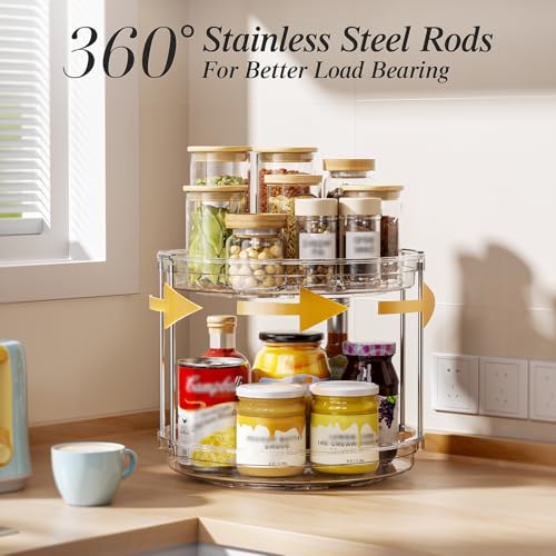 LAMU 2 Pack 2 Tier Lazy Susan Turntable Organizer 10.6'' Rotating Spice Rack Organization for Cabinet, Kitchen, Pantry, Countertop, Bathroom, Vanity, Medicine Cabinet Organizer, Clear - color: Clear, size: 10.6in 2Pack