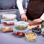 AILTEC Glass Food Storage Containers with Lids, [18 Piece] Glass Meal Prep Containers, Containers for Food Storage with Lids, BPA Free & Leak Proof (9 Lid & 9 Container) - color: clear