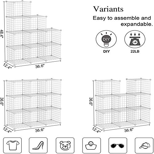 C&AHOME Wire Cube Storage, 9-Cube Organizer Metal, Wire C Grids Storage, Storage Bins Shelf, Modular Bookshelf, Closet Cabinet Ideal for Home, Living Room, Office 36.6”L x 12.4”W x 48.4”H White - color: White, size: 9 Cube