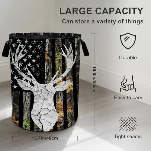 Hunting Camouflage Laundry Basket Foldable Oxford Cloth Tote Bag Laundry Hamper Clothes Storage Bucket Organizer For Bathroom/Laundry Storage/Bedroom 19.6x15.7 Inch - color: Forest Camouflage