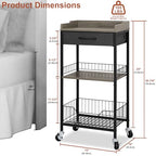 Tall Side Table with Drawer and Shelves, Narrow End Table with Optional Wheels, 4-Tier Small Side Table, 30" High for Living Room, Bedroom, Bathroom, Black & Grey - color: Black With Grey