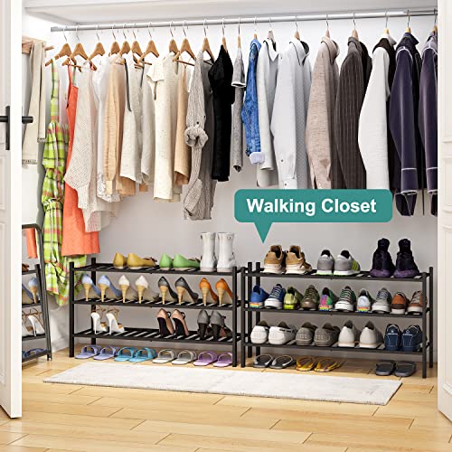 viewcare 3-Tier Long Black Shoe Rack, Bamboo Wood Shoe Rack for Closet, Entryway & Hallway, Stackable | Functional | Sturdy - color: Black, size: 3-Tier Long