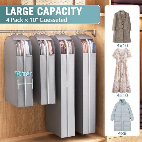 Liuoud 10" Gusseted Garment Bags for Hanging Clothes with clear window, (40&60") Suit Bags for Open Closet Storage, Clothing Cover for Coat, Dress, Jacket, Shirt, Fur Wardrobe Protector, 3 Packs - color: Grey with window, size: 40+60 inch