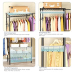 Heavy Duty Closet Garment Rack, 6 Tiers Adjustable Metal Freestanding Expandable Clothing Storage with 4 Hanger Rods, Easy to Assemble Wardrobe, 71.4" H x (70" - 88.2") L x 14" D, Black - color: Black