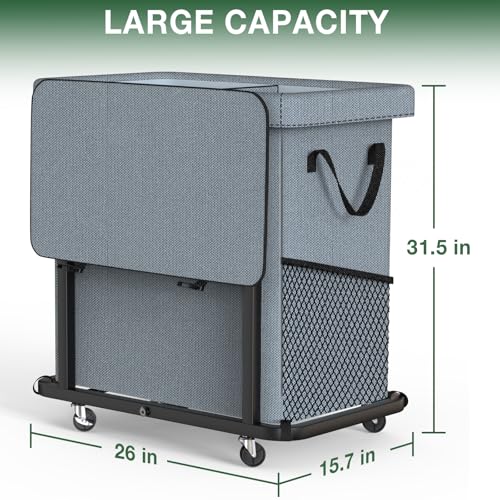 50 Gal(190L) High Grade Large Laundry Basket with Wheels, Rolling Laundry Hamper, Laundry Cart with Metal Frame and Removable Bag Design, Suitable for Laundry Room, Bedroom (Grey, 2 Section 190L) - color: Grey, size: 2 Section 190L