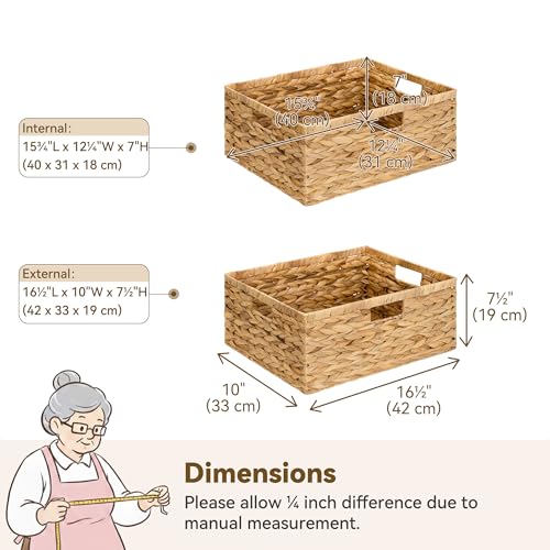 GRANNY SAYS Wicker Storage Baskets for Shelves, Extra Large Water Hyacinth Wicker Basket, Woven Baskets for Storage, Rectangular Shelf Baskets with Handles for Pantry Shelves,1-Pack - color: Natural (Water Hyacinth), size: 16 ½"L x 13"W x 7 ½"H