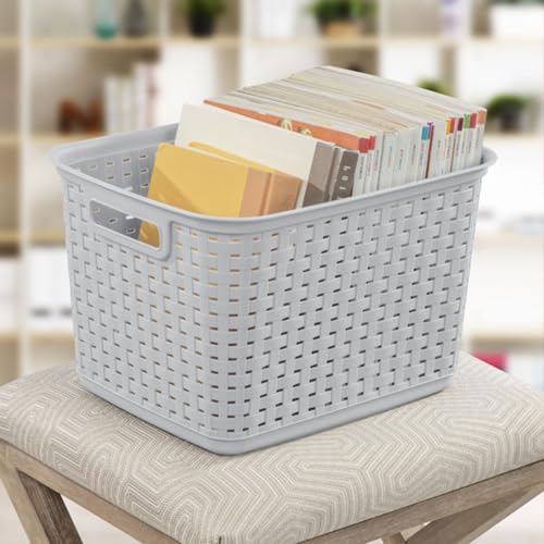 Sterilite 6-Pack Tall Weave Basket, Woven Plastic Storage Baskets for Organization, Cement Gray - Organizing Bin Containers with Handles for Bedroom, Bathroom, Dorm, Laundry Room, and Closet - size: 6 Pack