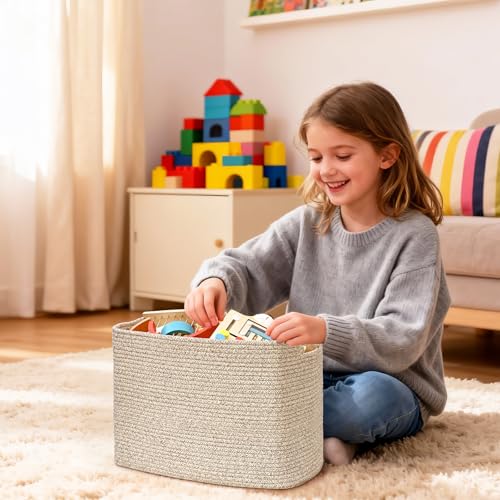 3 Pack Cube Storage Bin, 17”x12”x12” Cotton Rope Woven Baskets for Organizing Toys Clothes Towels, Square Gift Storage Baskets for Shelves, Nursery, Closet, Bathroom, Pantry (Jute) - color: Jute, size: 17" x 12" x 12"