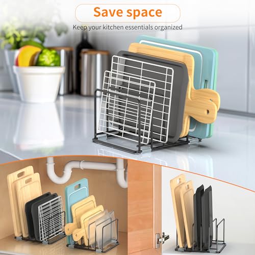 Cutting Board Organizer, Kitchen Cabinet Organizer, Divided Rack with 5 Slots for Baking Trays, Cutting Boards - Cookie sheet Organizer Inside Cabinet, Baking Sheets Holder (medium) - style: 1PC(Medium)