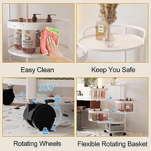 Garden 4 you Rotating Kitchen Storage Shelf Rack, 360° Rotating Fruit and Vegetable Storage Baskets,Multi-Layer Storage Shelf for Kitchen,Living,Room and Bathroom (White,4-Tier)