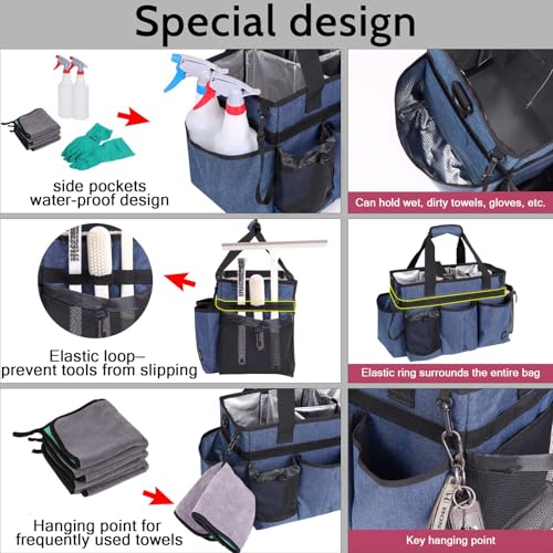 Large Wearable Cleaning Caddy Bag with Detachable Divider, Cleaning Organizer with Handles, Cleaning Supply Tote with Adjustable Shoulder Strap&Waist Belt for Cleaners & Housekeeper (Blue) - color: Blue